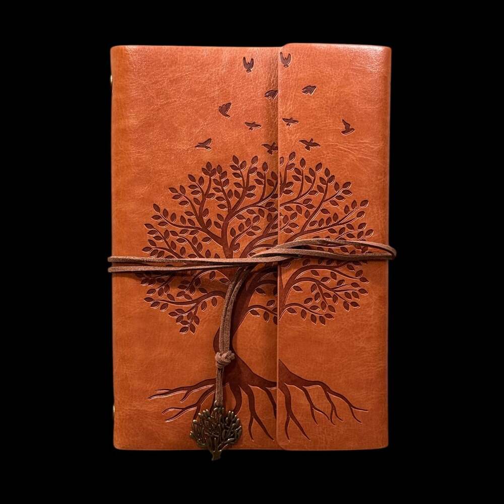 A5 Tree of Life Embossed Light Brown PU Leather Refillable 6-Ring Binder Journal